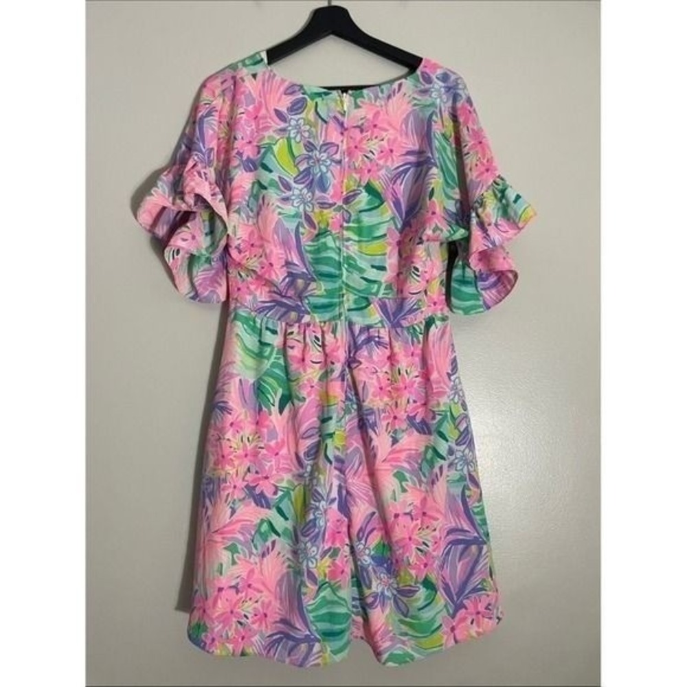 Lilly Pulitzer Dress Rayon Tropical Floral Ruffle Sleeve 8 Preppy Vacation - Picture 6 of 11